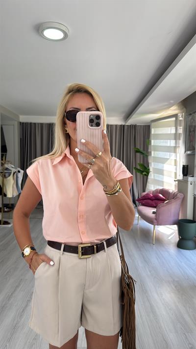 %100 Cotton T Kol Somon Gömlek