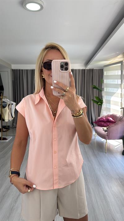 %100 Cotton T Kol Somon Gömlek