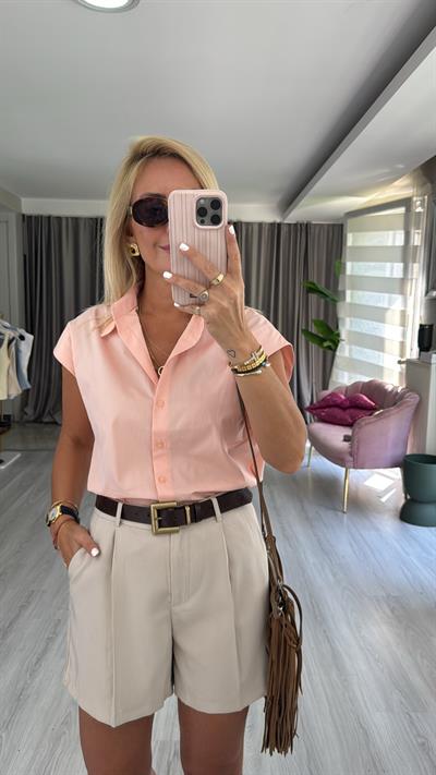 %100 Cotton T Kol Somon Gömlek