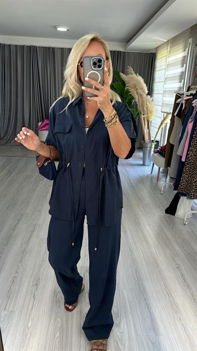 %100 Keten Lacivert Premium Takım