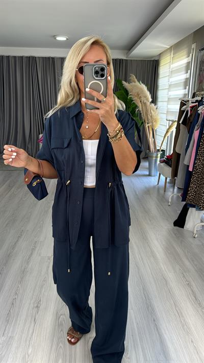 %100 Keten Lacivert Premium Takım