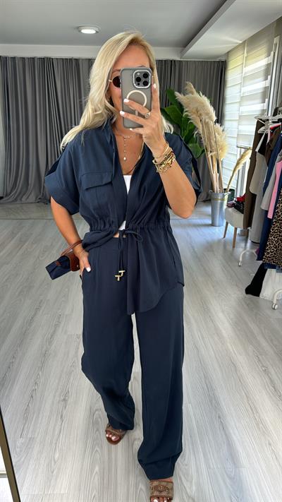 %100 Keten Lacivert Premium Takım