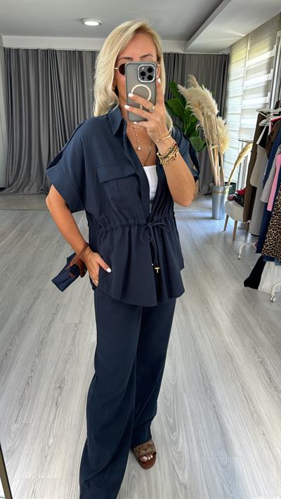 %100 Keten Lacivert Premium Takım