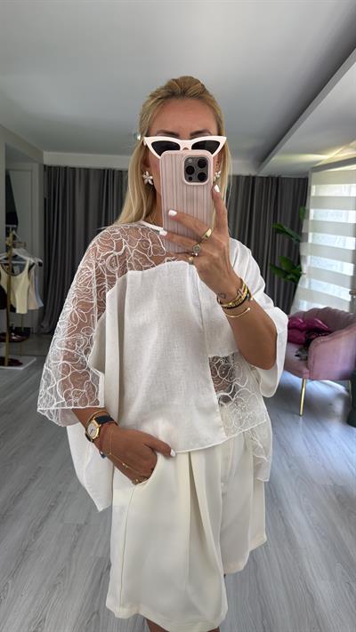 %100 Keten Tasarım Beyaz Gömlek