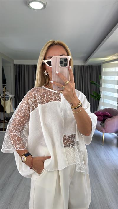 %100 Keten Tasarım Beyaz Gömlek