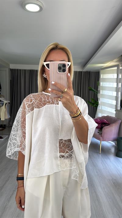 %100 Keten Tasarım Beyaz Gömlek