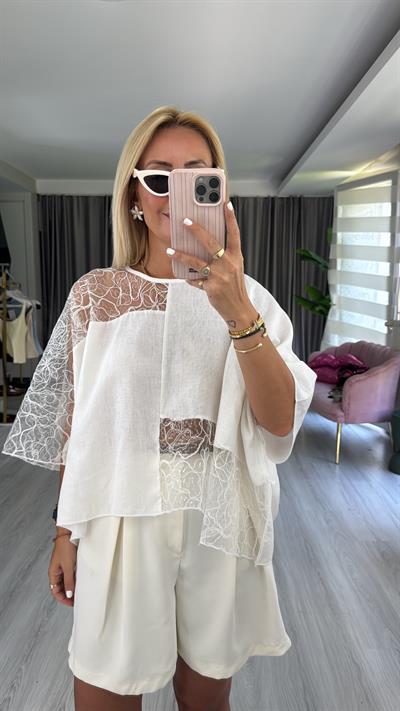 %100 Keten Tasarım Beyaz Gömlek