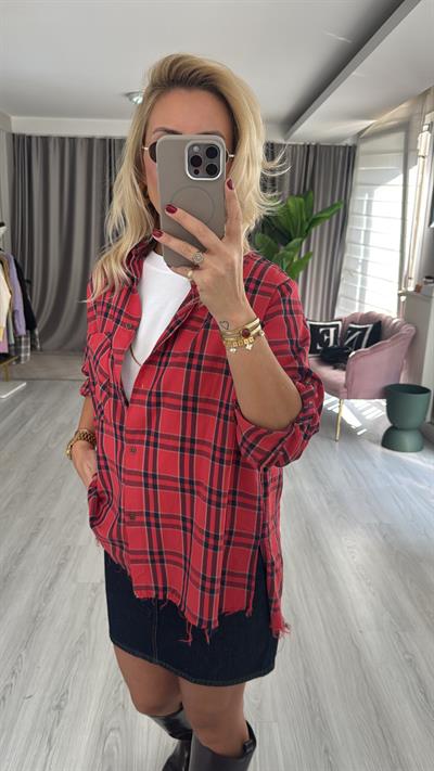 %100 Koton Kırmızı Ekoseli Gömlek