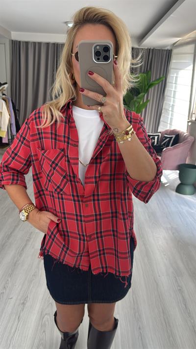 %100 Koton Kırmızı Ekoseli Gömlek