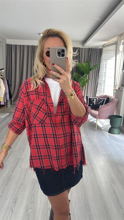 %100 Koton Kırmızı Ekoseli Gömlek