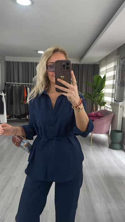 %100 Pamuklu Lacivert Takım