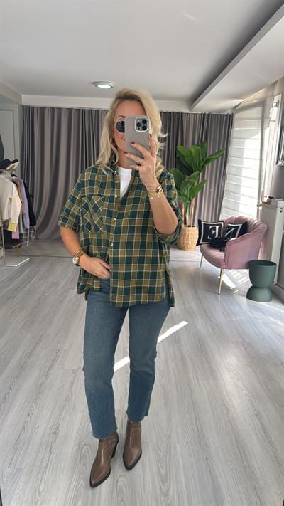 %100 Koton Yeşil Ekoseli Gömlek