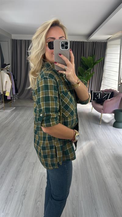 %100 Koton Yeşil Ekoseli Gömlek