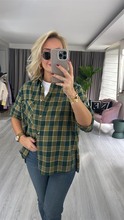 %100 Koton Yeşil Ekoseli Gömlek