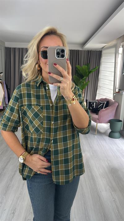 %100 Koton Yeşil Ekoseli Gömlek