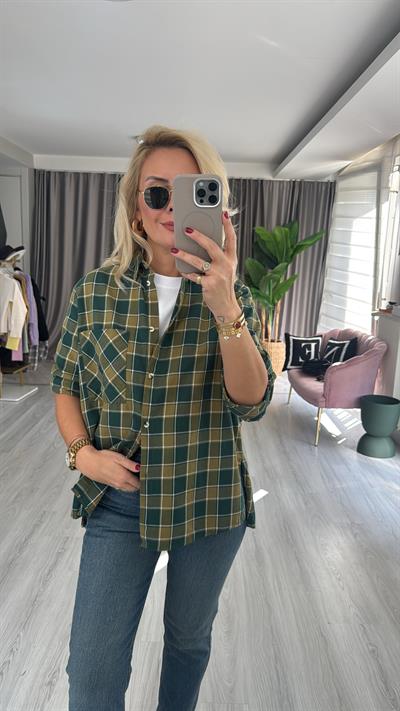 %100 Koton Yeşil Ekoseli Gömlek