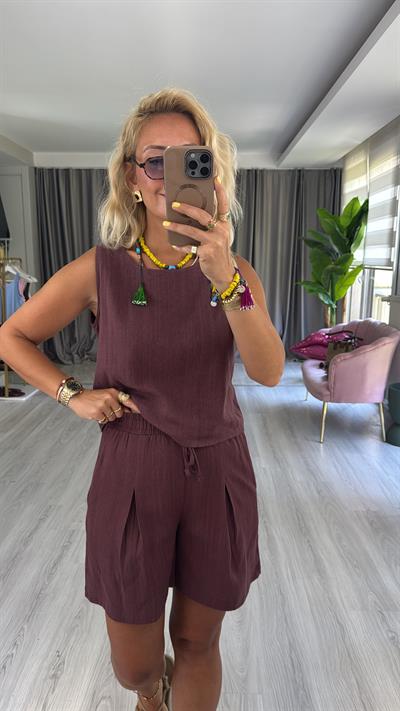 %100 Pamuk Keten Mürdüm Takım