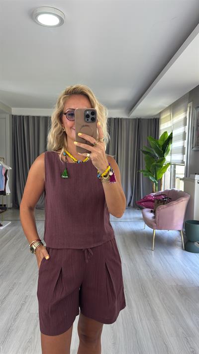 %100 Pamuk Keten Mürdüm Takım