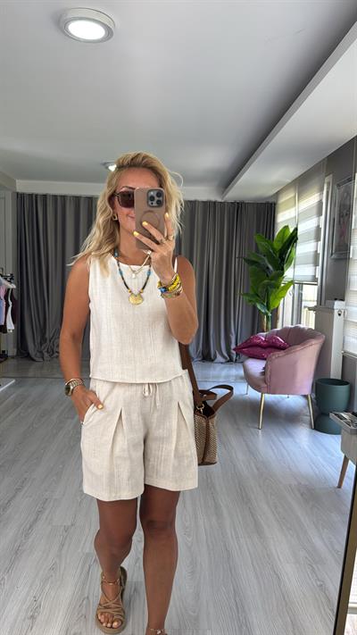 %100 Pamuk Keten Naturel Takım