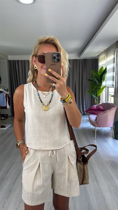 %100 Pamuk Keten Naturel Takım