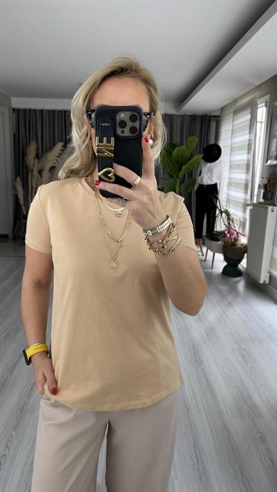 %100 PAMUKLU ARKASI UZUN BEJ TİŞÖRT