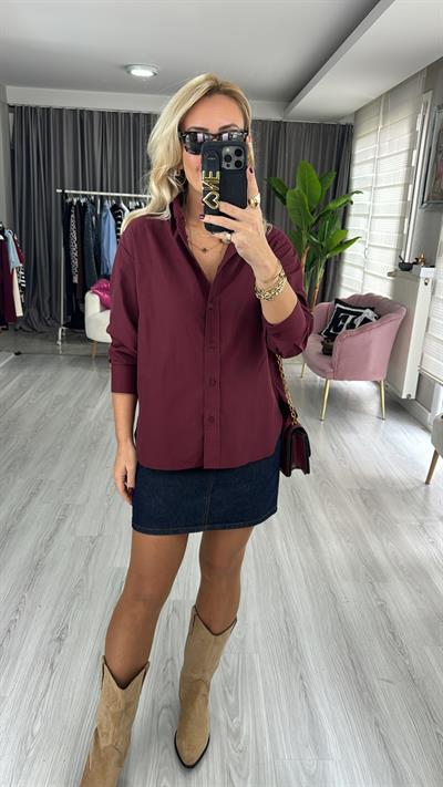 %100 Pamuklu Bordo Poplin Gömlek