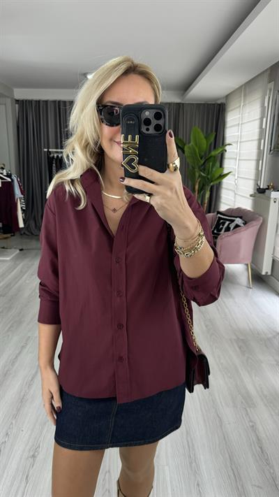 %100 Pamuklu Bordo Poplin Gömlek