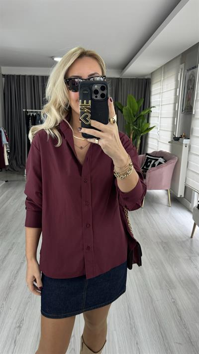 %100 Pamuklu Bordo Poplin Gömlek