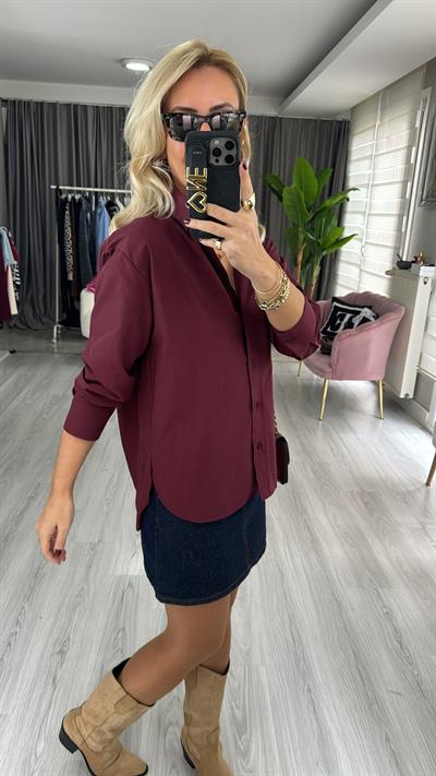 %100 Pamuklu Bordo Poplin Gömlek