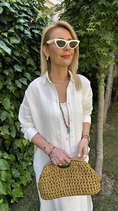 %100 Pamuklu Ekru Müslin Gömlek