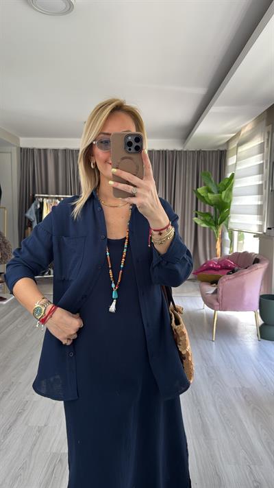 %100 Pamuklu Lacivert Müslin Gömlek