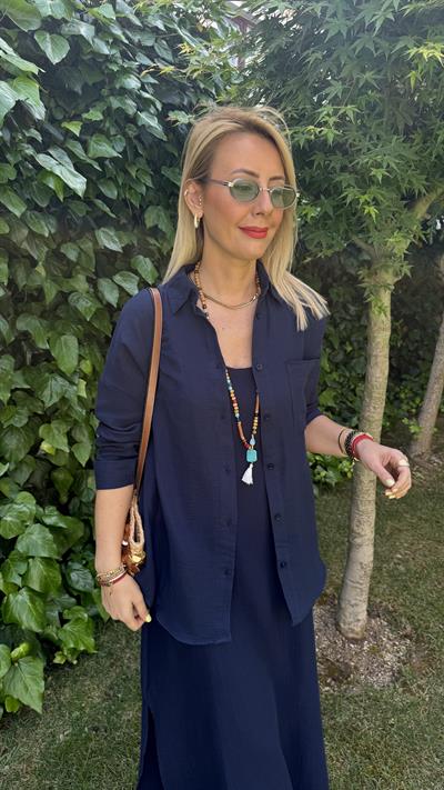 %100 Pamuklu Lacivert Müslin Gömlek