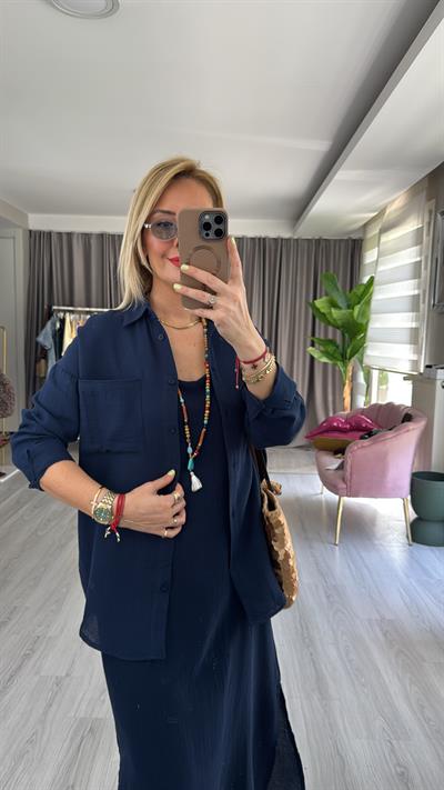 %100 Pamuklu Lacivert Müslin Gömlek