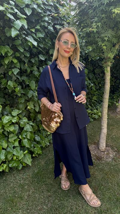 %100 Pamuklu Lacivert Müslin Gömlek