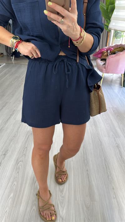 %100 Pamuklu Lacivert Müslin Şort