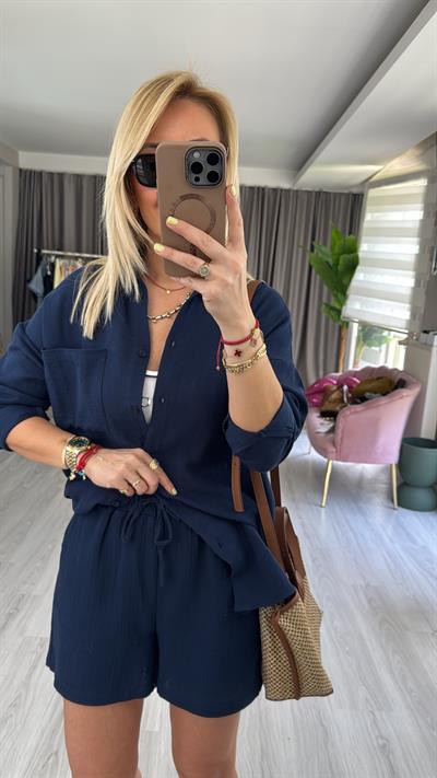 %100 Pamuklu Lacivert Müslin Şort