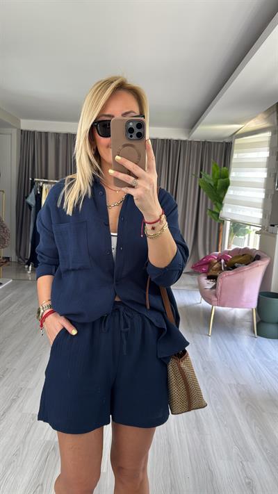 %100 Pamuklu Lacivert Müslin Şort