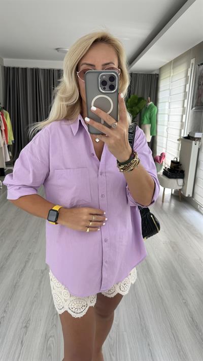 %100 Pamuklu Lila Gömlek