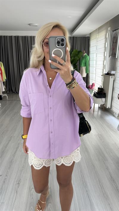 %100 Pamuklu Lila Gömlek