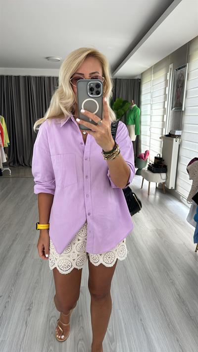 %100 Pamuklu Lila Gömlek