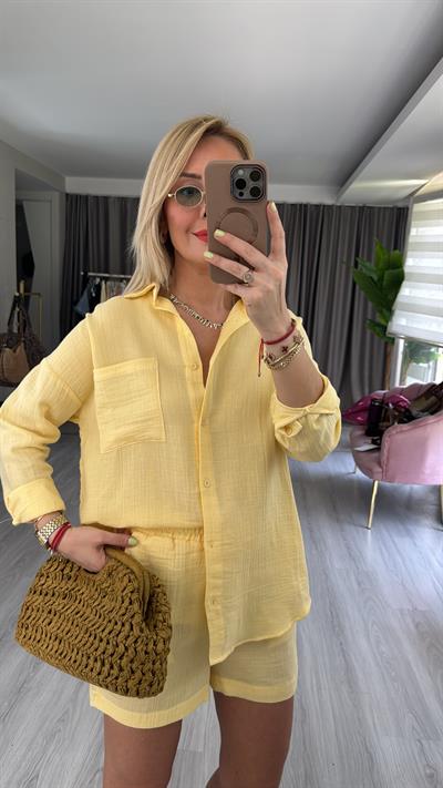 %100 Pamuklu Sarı Müslin Gömlek