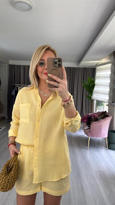 %100 Pamuklu Sarı Müslin Gömlek