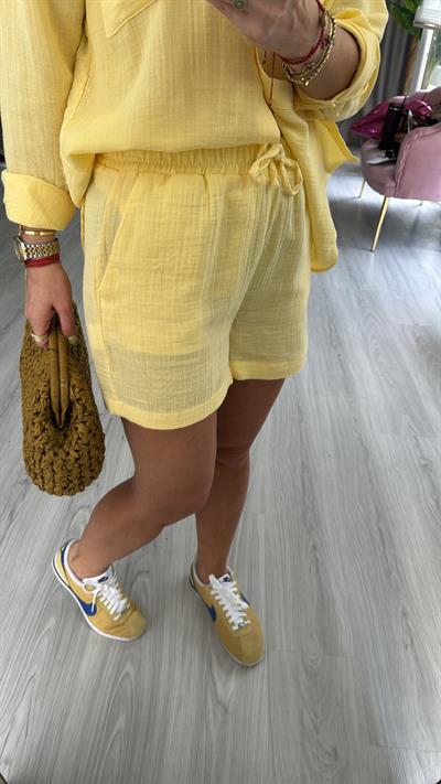 %100 Pamuklu Sarı Müslin Şort