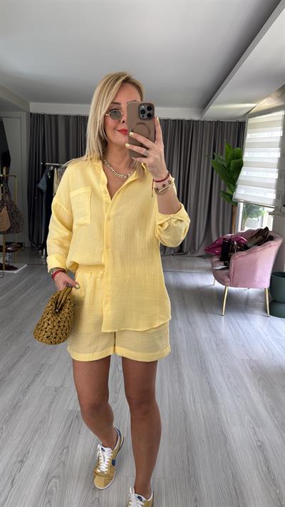 %100 Pamuklu Sarı Müslin Şort
