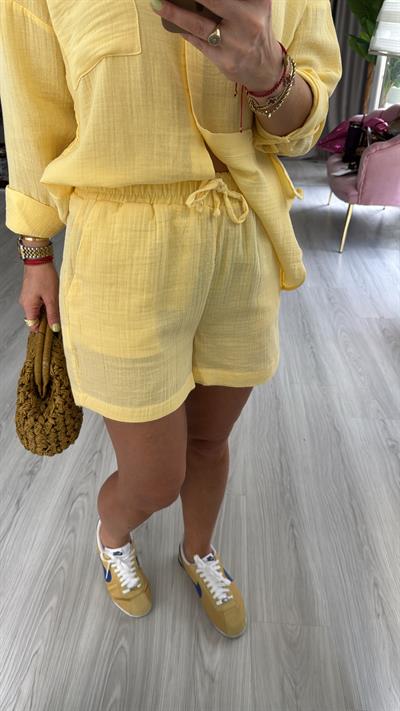 %100 Pamuklu Sarı Müslin Şort