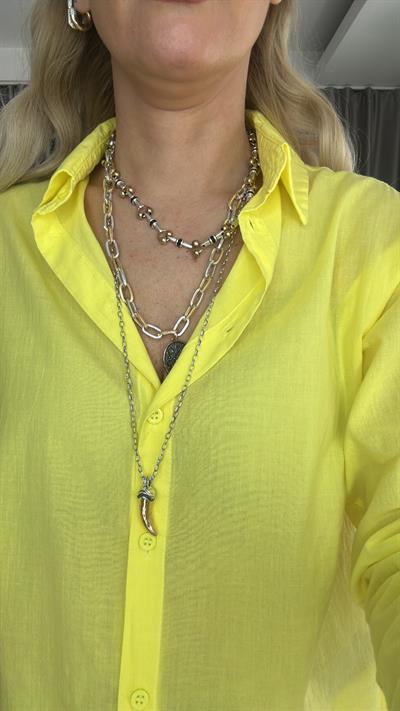 %100 Pamuklu Sarı Tiril Poplin Gömlek