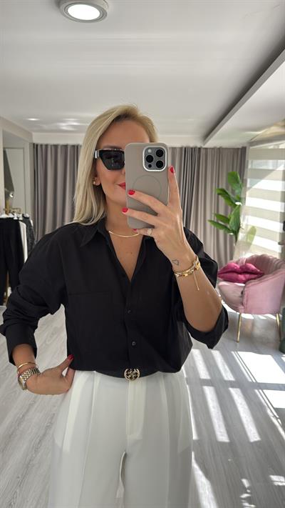 %100 Pamuklu Siyah Poplin Gömlek