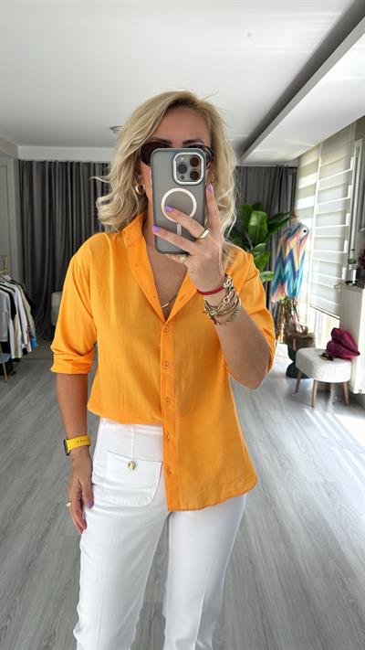 %100 PAMUKLU TURUNCU TİRİL GÖMLEK