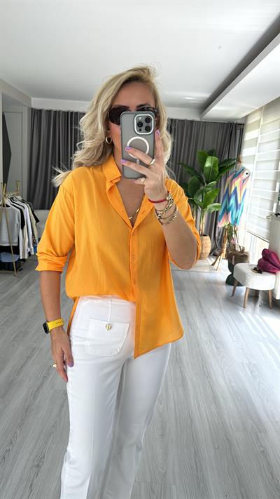 %100 PAMUKLU TURUNCU TİRİL GÖMLEK