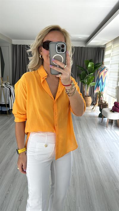 %100 PAMUKLU TURUNCU TİRİL GÖMLEK